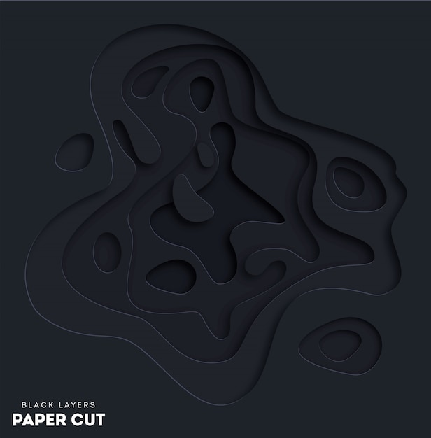 3D black abstract background with white paper cut shapes. 