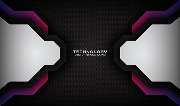 3D black silver technology abstract background overlap layer on dark with blue red shape effect