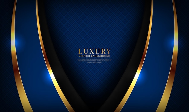 3D blue black luxury abstract background overlap layer with golden waves effect decoration