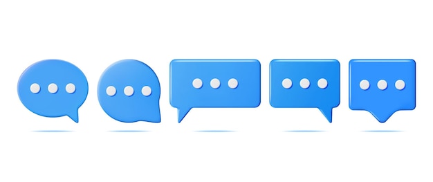 3D Blue Blank Speech Bubbles Set Isolated