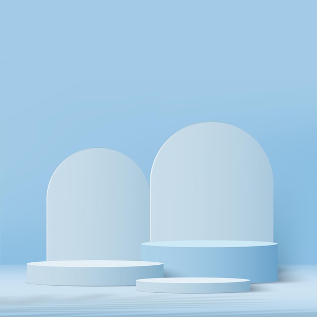 3d blue color podium and minimal blue color wall scene Vector