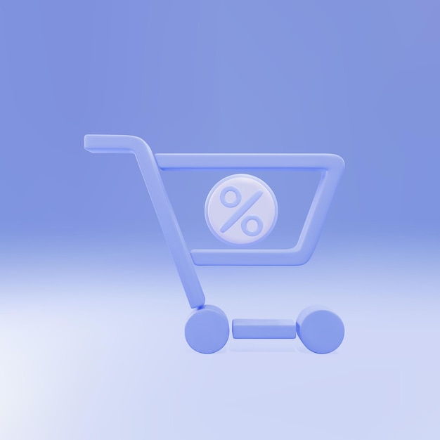 3d Blue shopping cart and percent discount icon isolated on blue background Online buying concept