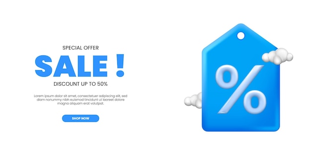 3D blue tag sale percentage special discount offer promotion template for online shopping