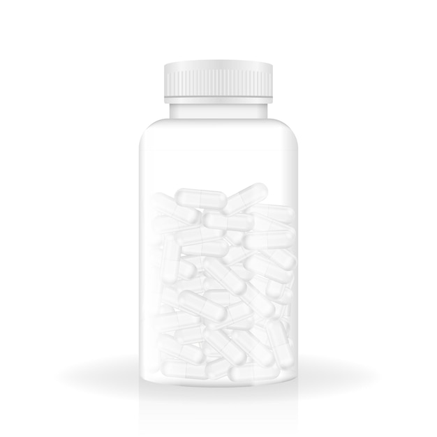 3d bottle with pill mock up on white backdrop Isolated 3d vector White background Realistic 3d