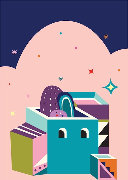 3D Box Illustration with Colorful Sparkles Abstract Background