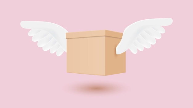 3d box with wings Fast delivery concept 3d vector illustration