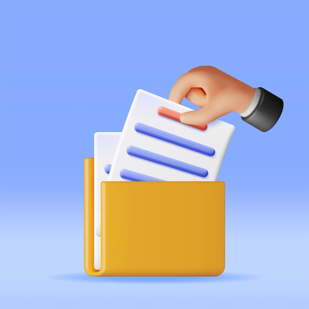 3D Business Hand with Folder Full of Papers