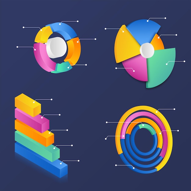 3D Business Infographic Diagram Collection On Blue Background