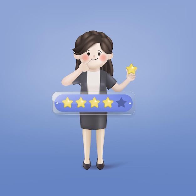 3d businesswoman review rating and feedback concept 3d illustration vector design