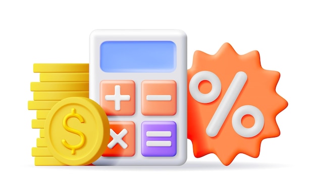 3D Calculator with Golden Coins Percent Symbol