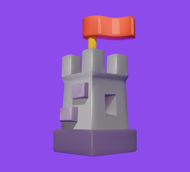 Vector 3d cartoon castle tower with flag