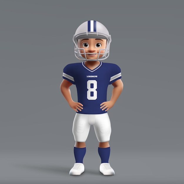 Vector 3d cartoon cute young american football player in uniform football team jersey