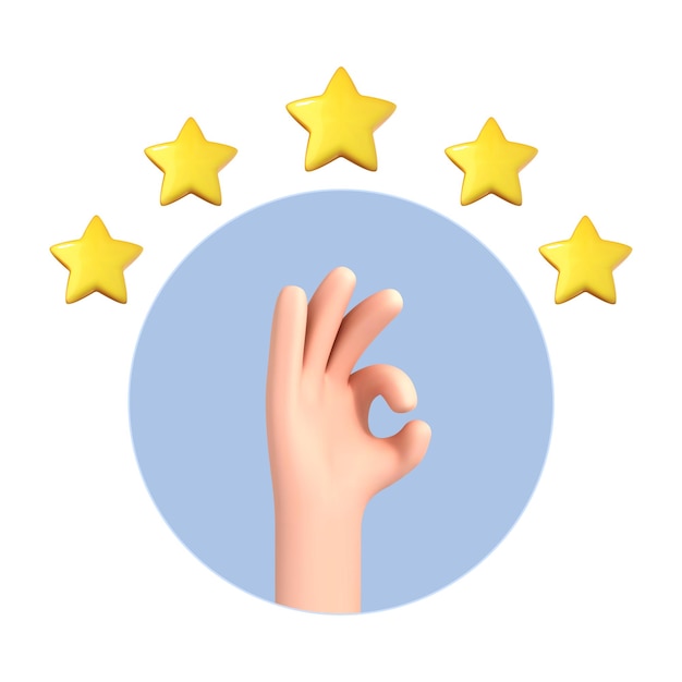 3D cartoon hand hand making OK gesture for success or good feedback Positive concept and OK symbol Customer review rating and client feedback concept 3d vector illustration