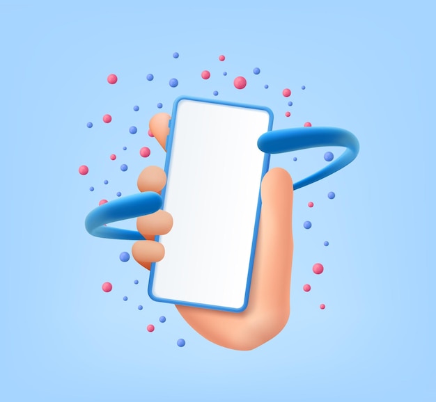 3D Cartoon hand holding phone