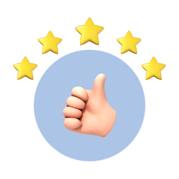 3D cartoon hand thumb up for success or good feedback Positive concept and like symbol Customer review rating and client feedback concept Vector 3d illustration