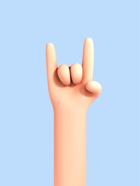 3D cartoon human hand rock on gesture Music or protest concept Rock gesture hand icon for social media Vector 3d illustration