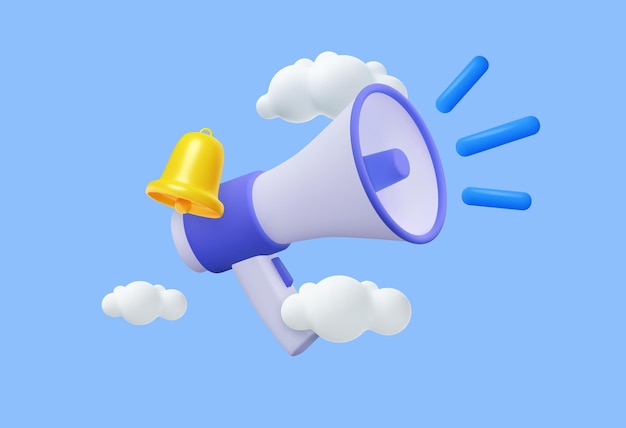 3D Cartoon Megaphone with Bell notification