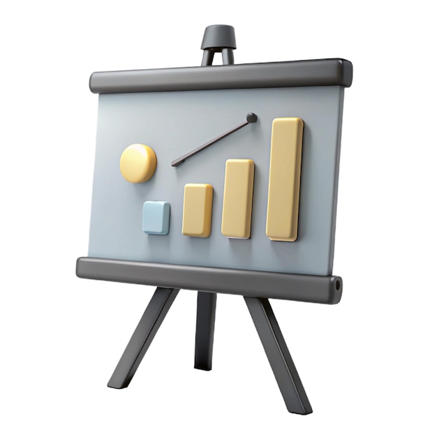 3D Cartoon Presentation Board with Bar Chart