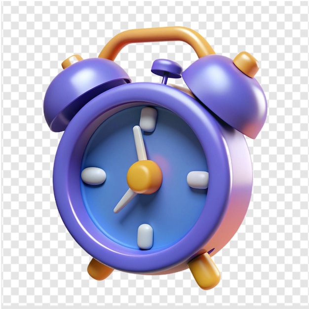 3D Cartoon Purple Alarm Clock Render