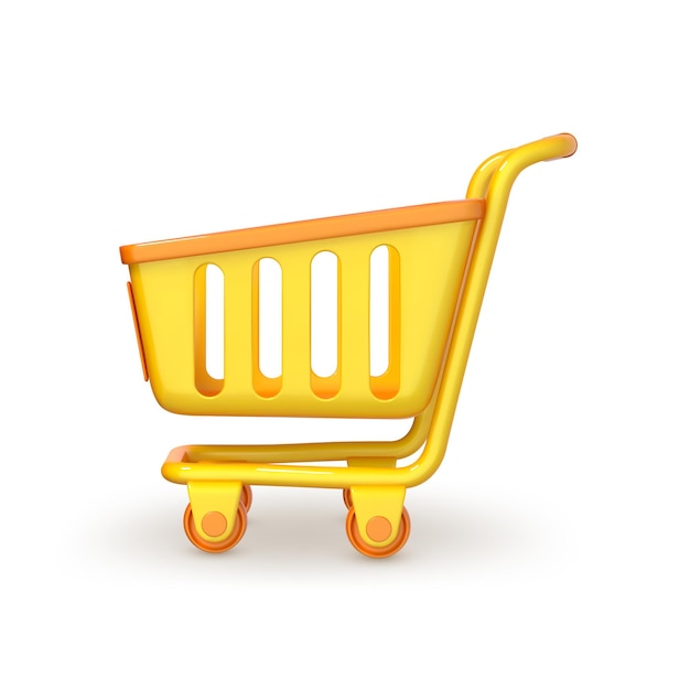 3D cartoon shopping cart isolated on white background Vector 3d illustration