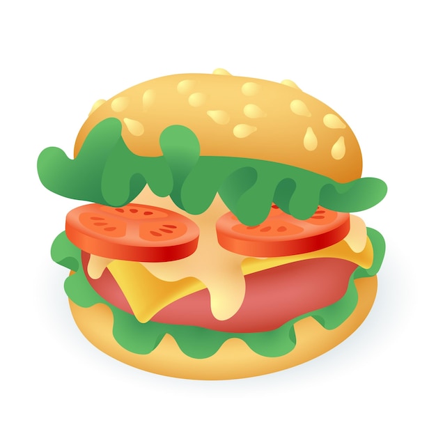 3d cartoon style delicious burger icon on white background