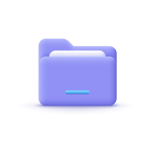 3d cartoon style minimal folder with files, paper icon. File management concept.