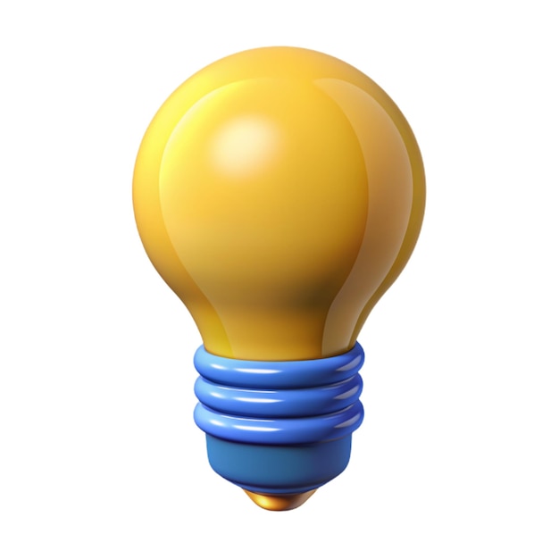 3d cartoon style minimal yellow light bulb