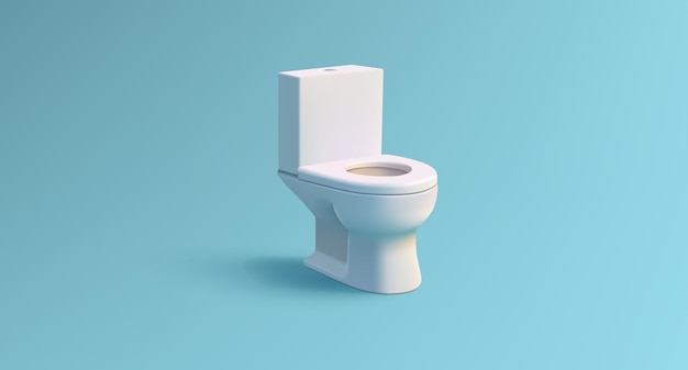 3D Cartoon Toilet with Tank and seat white clean interior object on blue backdrop