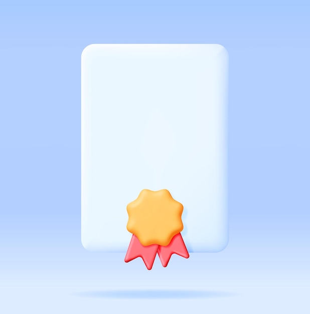 3D Certificate Icon with Stamp and Ribbon