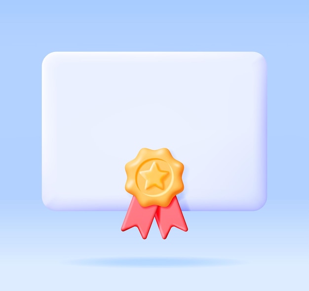 3D Certificate Icon with Stamp and Ribbon