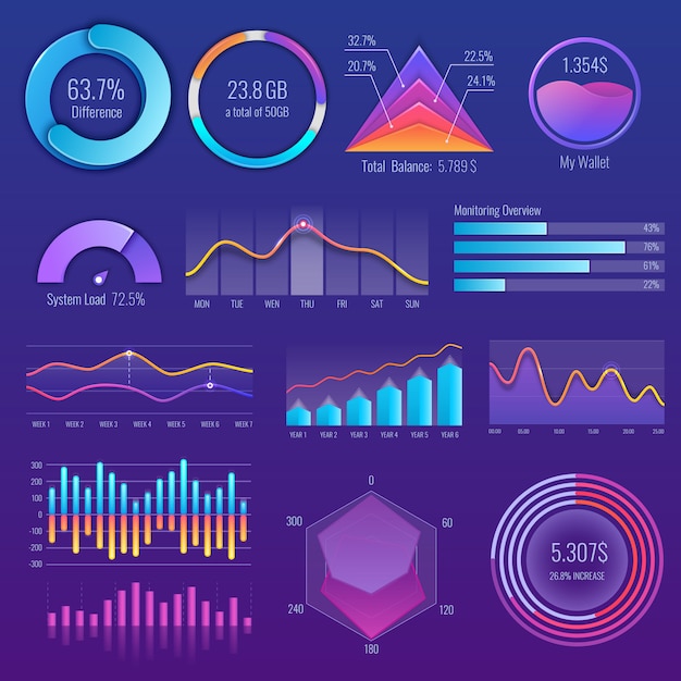 3D chart and graphic. Diagram with options and workflow charts.