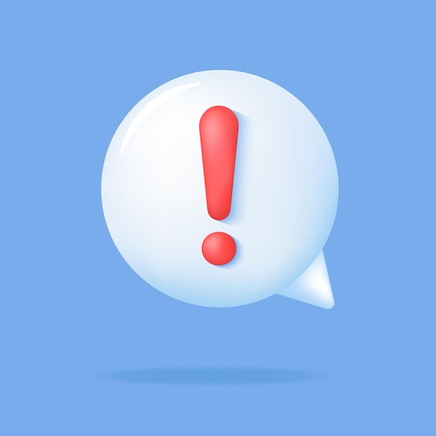 3d Chat bubble with Exclamation point. Information, support, help center.