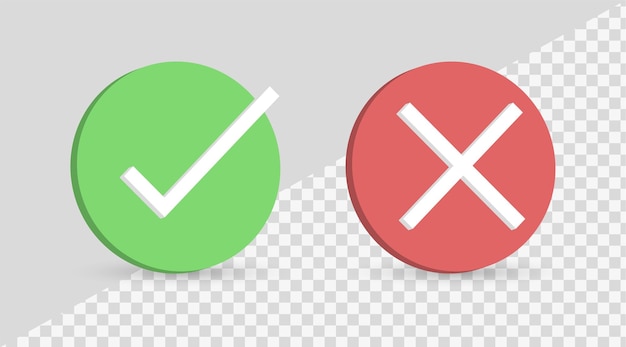 3d check mark icon button box frame green tick red cross sign yes or no checkmark icons illustration