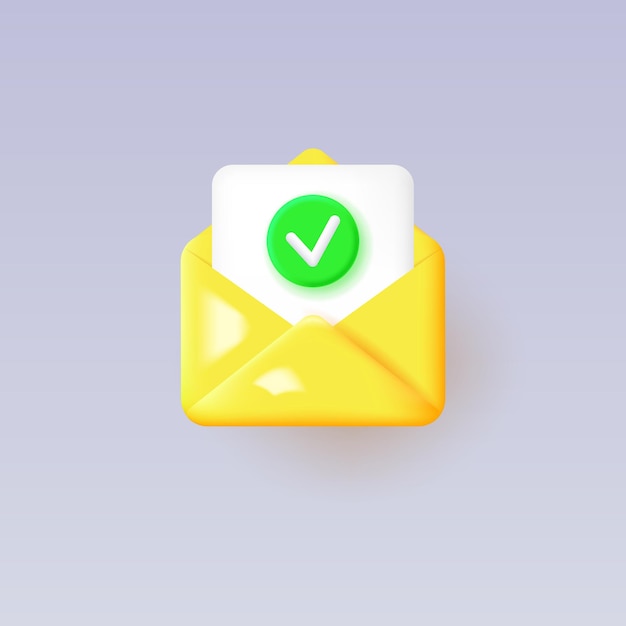 3d check message icon isolated on gray background