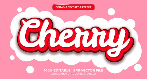 3D Cherry Text Effect, Editable Text Style. Hand Lettering Cherry Red Text Effect, Editable Text Effect