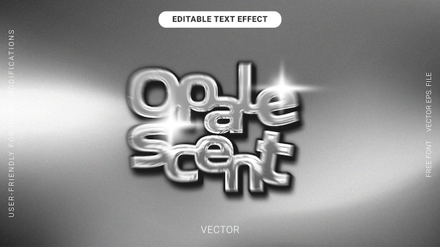 3d chrome metallic Opalescent font style editable text effect monochrome vector grainy