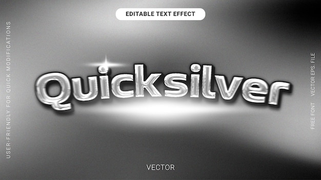 3d chrome metallic Quicksliver font style editable text effect monochrome vector grainy