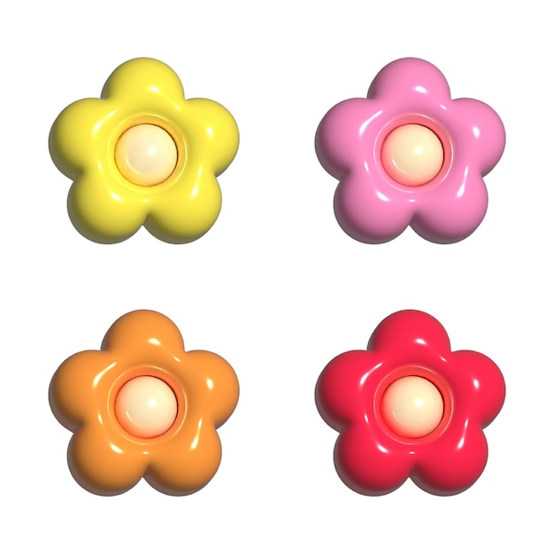 3D chunky 5 Five petals flower in yellow pink orange and red