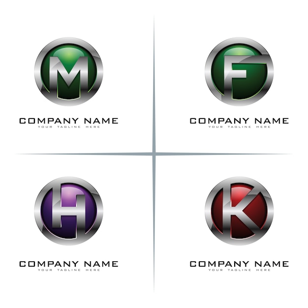 3D Circle Chrome Letter Logo Design Set