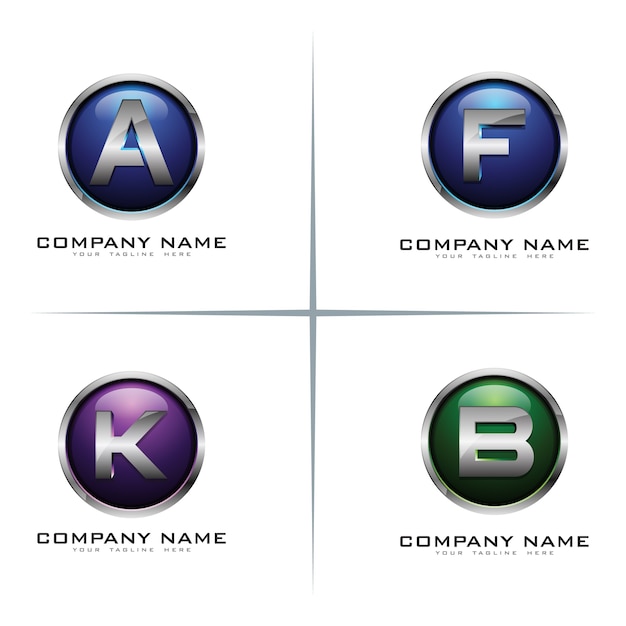 3D Circle Metallic Chrome Letter Logo Design Set 