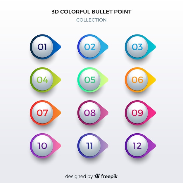 3d colorful bullet point collection