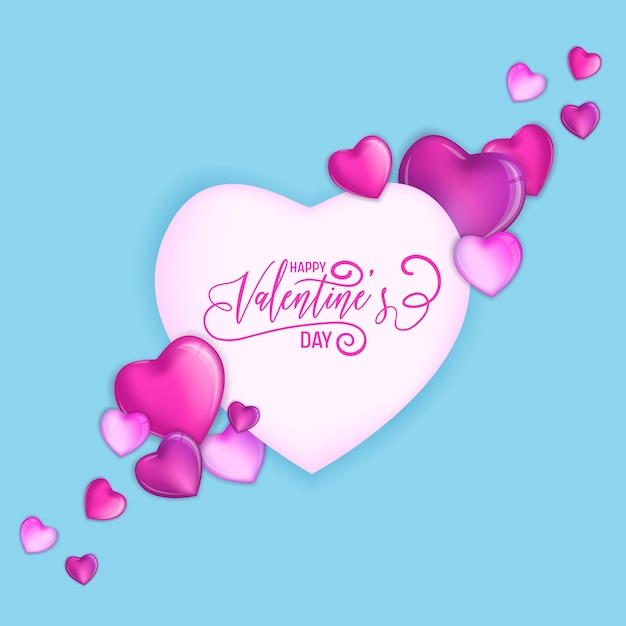 3d Colorful Hearts for Happy Valentines Day Hand Drawn Lettering design, Love card vector illustration, Wedding Party Flyer or Poster