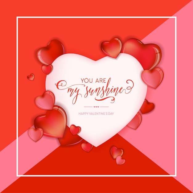 3d Colorful Hearts for Happy Valentines Day Hand Drawn Lettering design, Love card vector illustration, Wedding Party Flyer or Poster