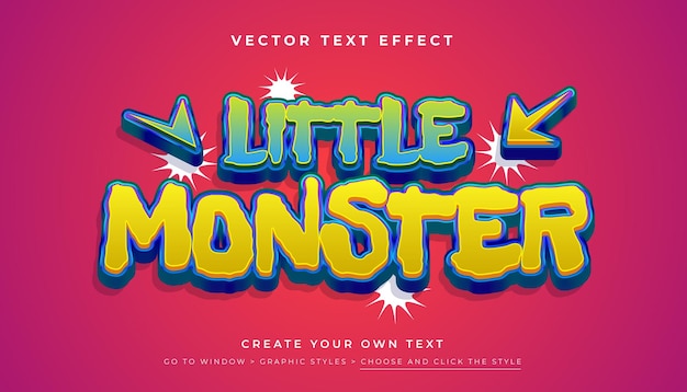 3D Comic Style Little Monster Fun Colorful Text Effect Graphic Styles Vector