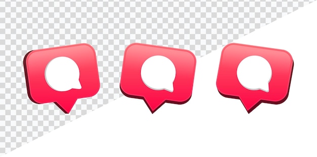 Vector 3d comment icon in red speech bubble or set of comments symbols with notification icons bubbles