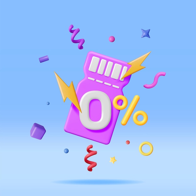 3d Coupon with Percent Symbol and Confetti