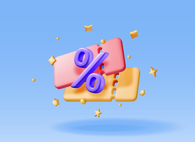 3d coupon with percent symbol and confetti