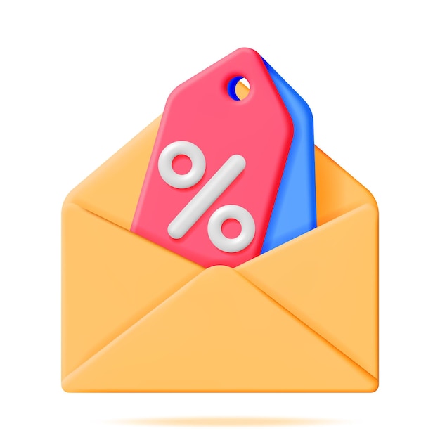 3D Coupon with Percent Symbol in Envelope