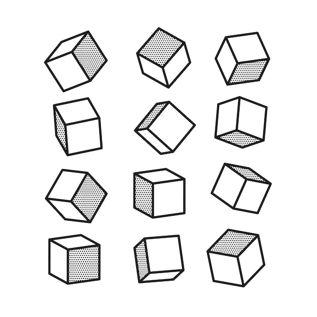 3D cube in pop art style in black and white