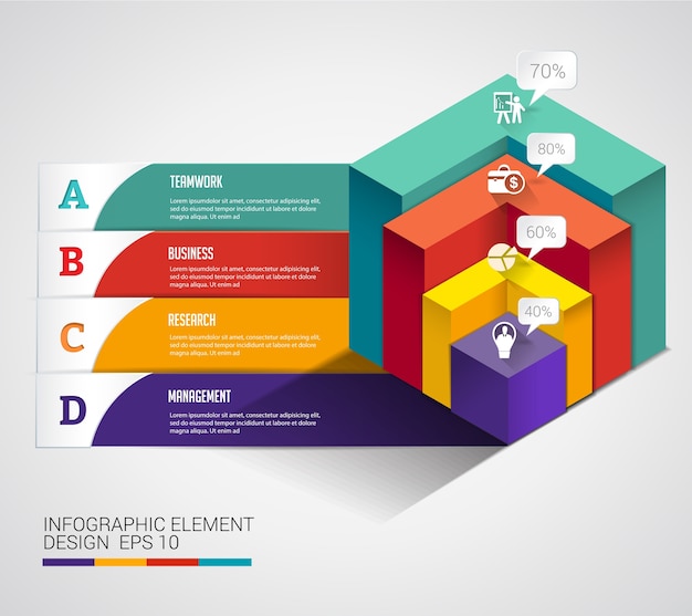 3d cubic modern chart business infographic. 